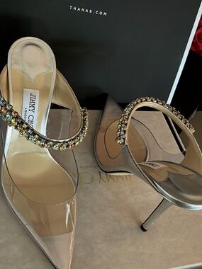 Jimmy Choo Bing 100 Pointed-Toe Heels with Crystal-Embellished Straps